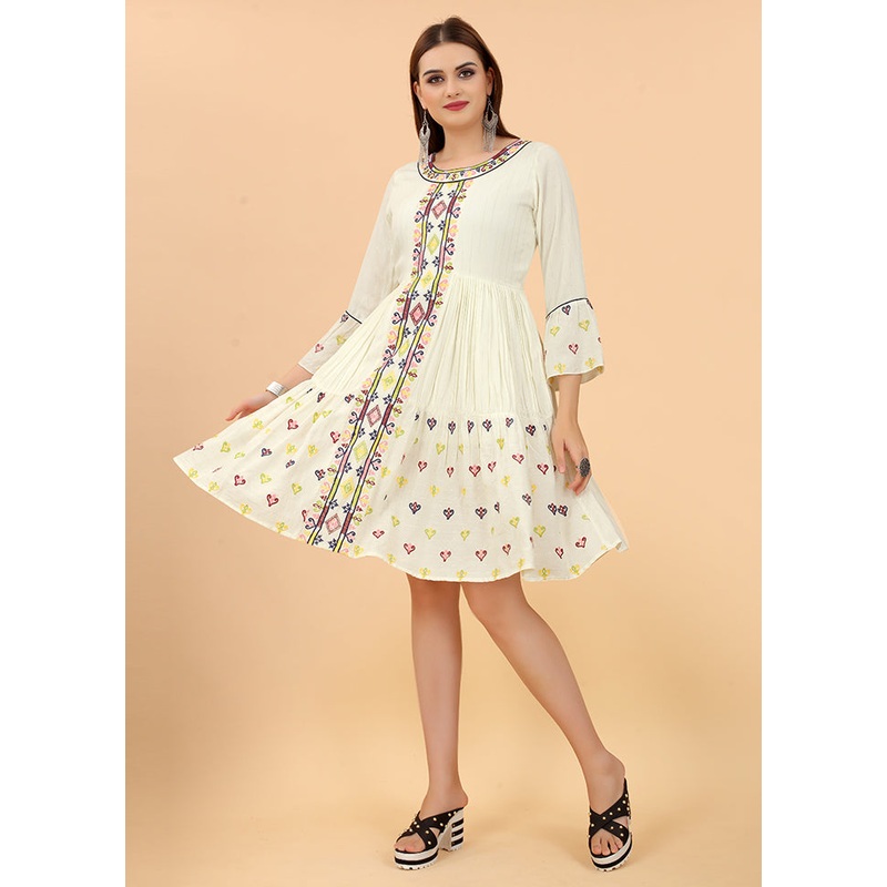 Off White Readymade Viscose Dress - JD986584536