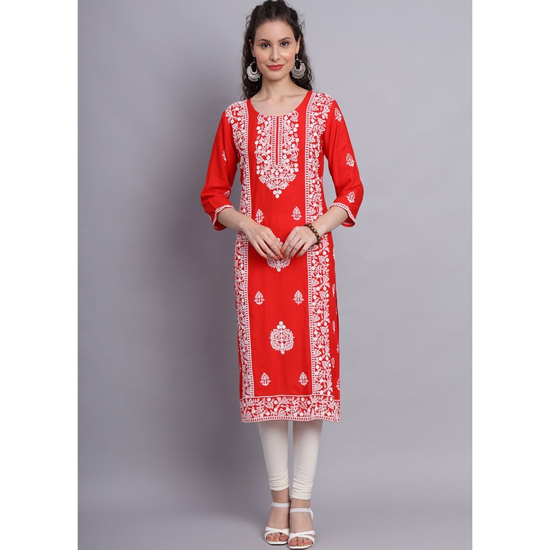 Orange Readymade Rayon Kurti - JD986584531