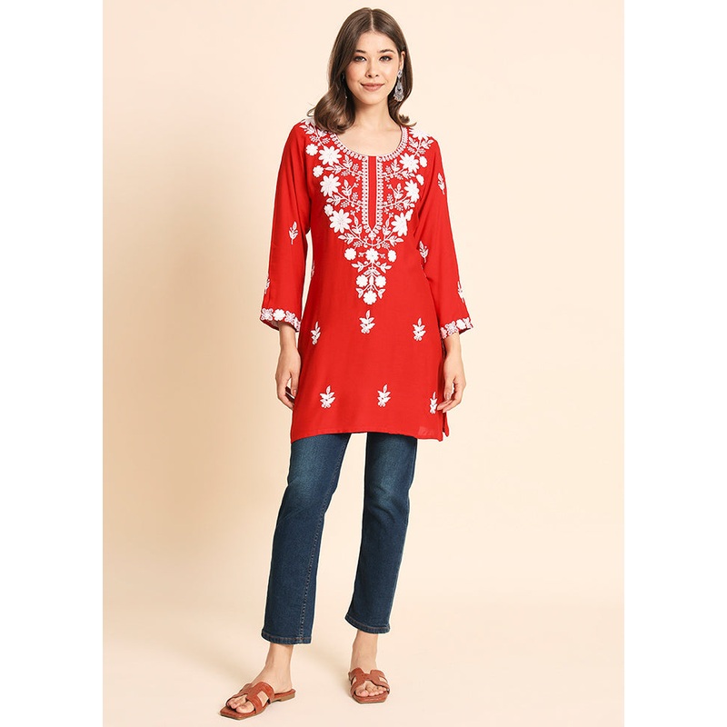 Orange Readymade Rayon Kurti - JD986584532