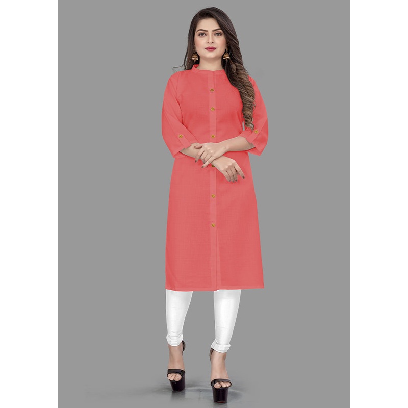 Peach Readymade Cotton Kurti - JD986584530