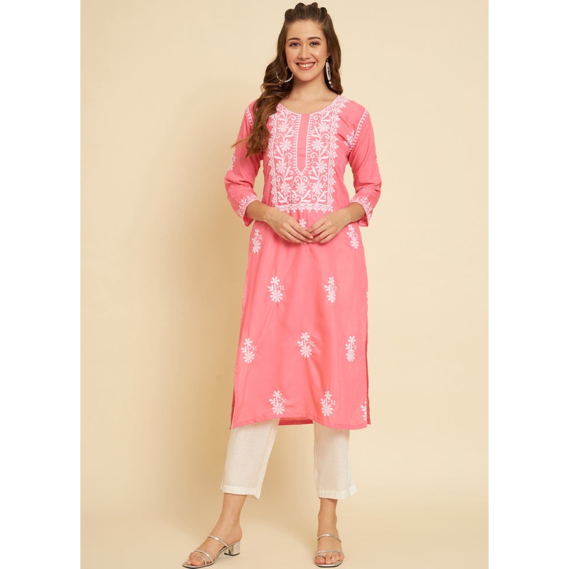 Peach Readymade Cotton Long Kurti - JD986584528