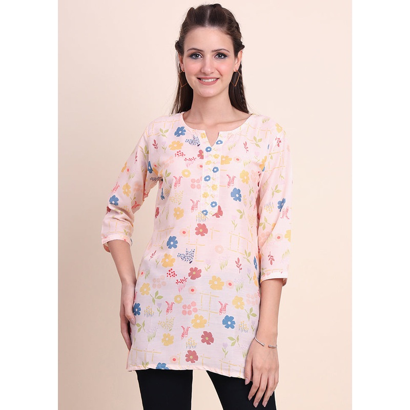Peach Readymade Cotton Short Kurti - JD986584526