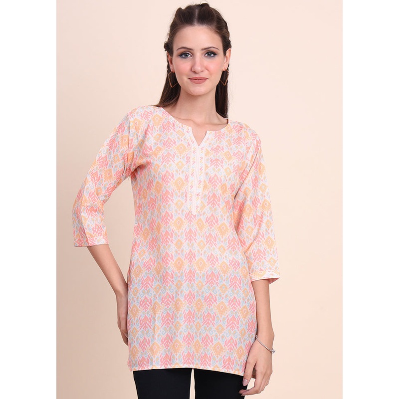 Peach Readymade Cotton Short Kurti - JD986584527