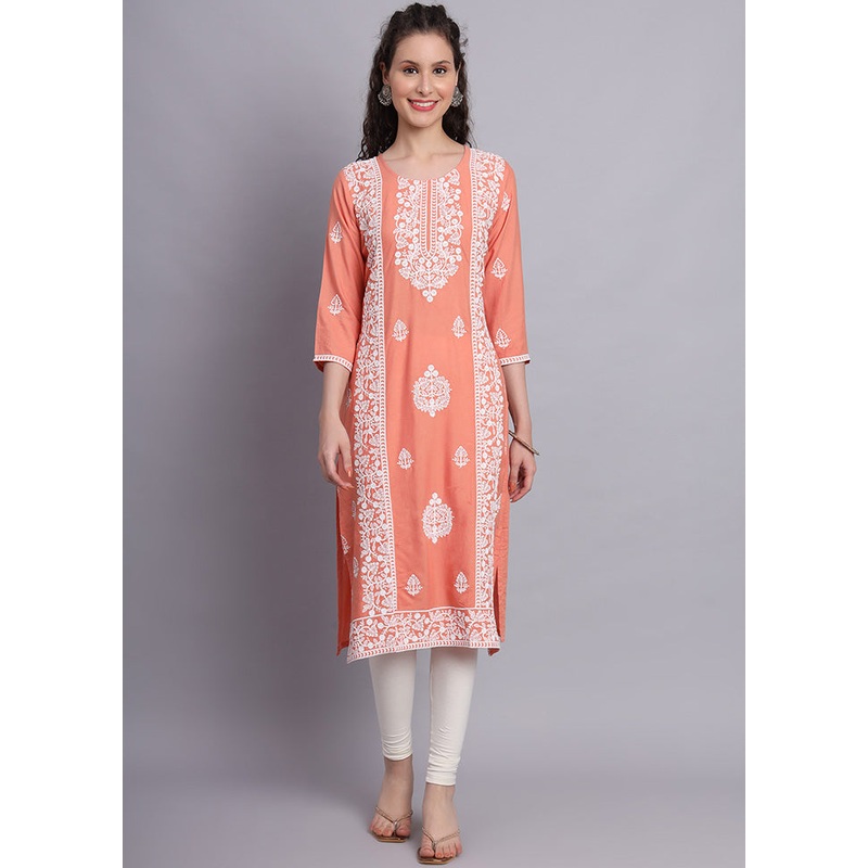 Peach Readymade Rayon Kurti - JD986584521