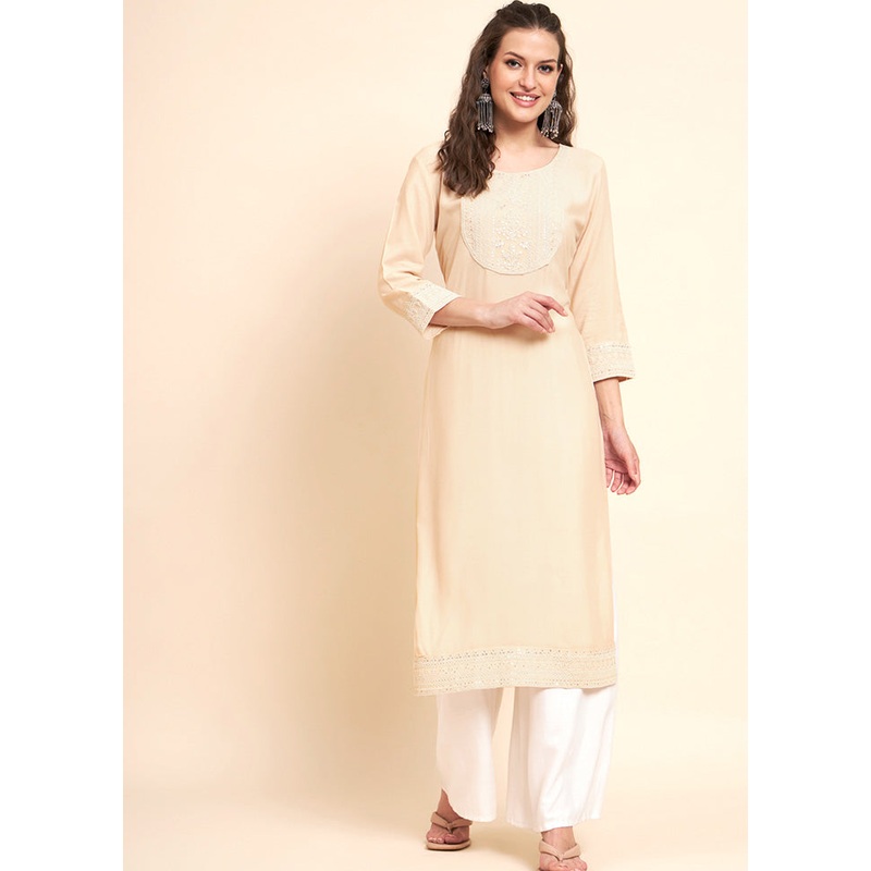 Peach Readymade Rayon Kurti - JD986584522