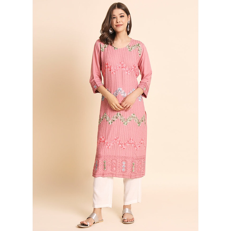 Peach Readymade Rayon Kurti - JD986584523