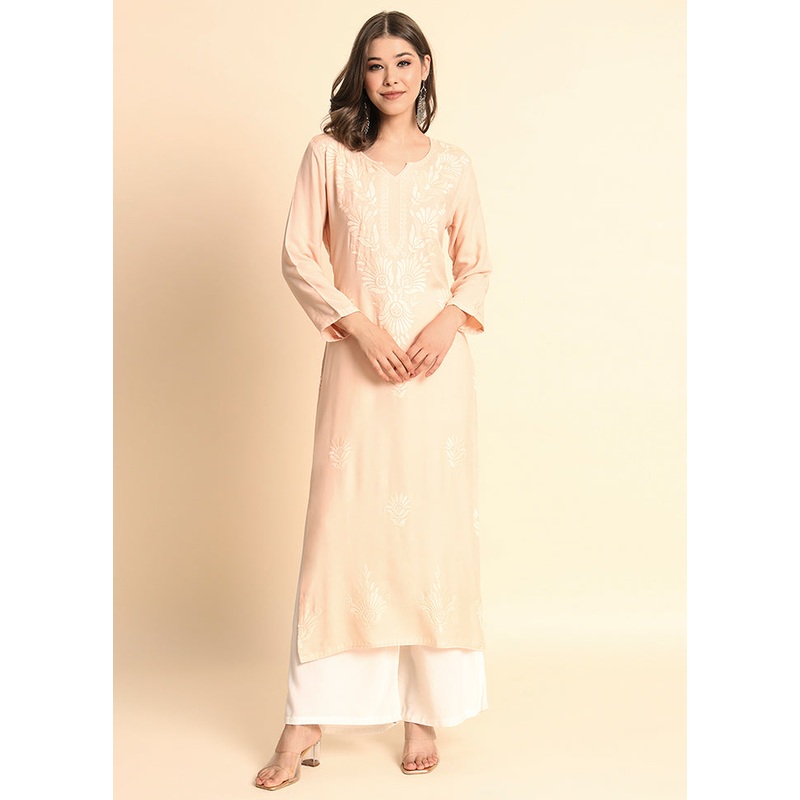 Peach Readymade Rayon Kurti - JD986584524