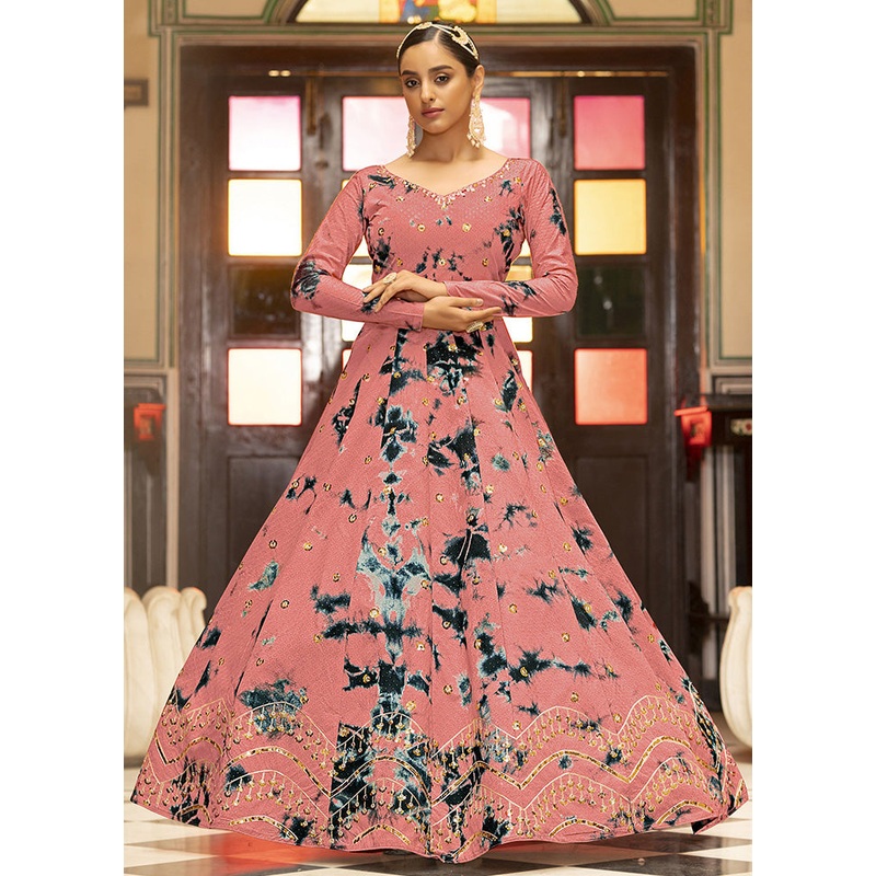 Peach Semi Stitched Cotton Gown - JD986584518