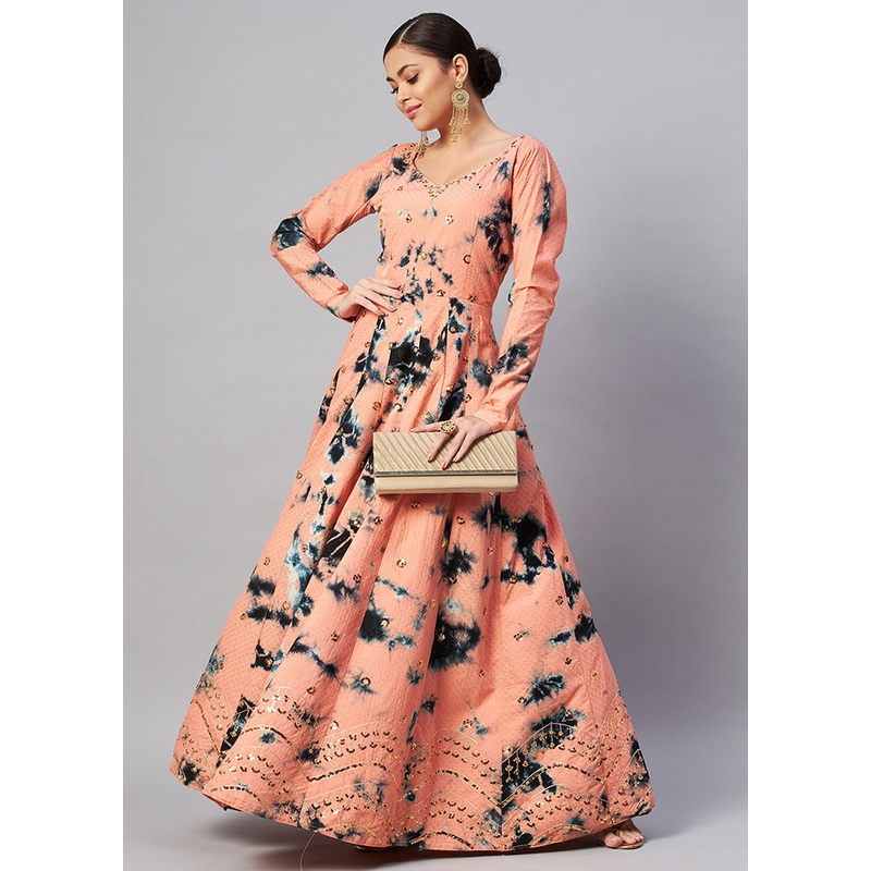 Peach Semi Stitched Cotton Gown - JD986584519