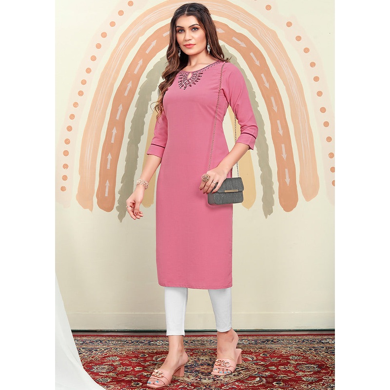 Pink Readymade Cotton Kurti - JD986584514