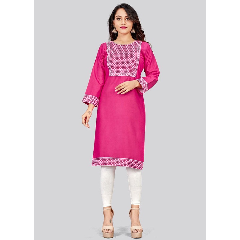 Pink Readymade Cotton Long Kurti - JD986584510