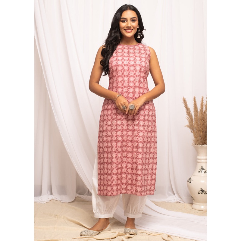 Pink Readymade Cotton Long Kurti - JD986584511