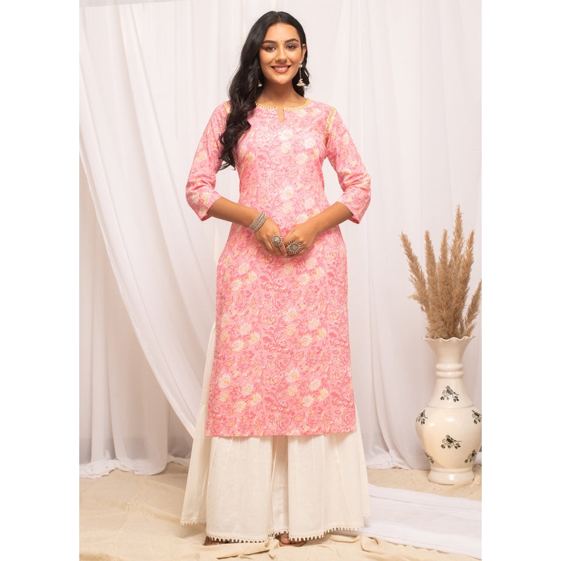 Pink Readymade Cotton Long Kurti - JD986584512