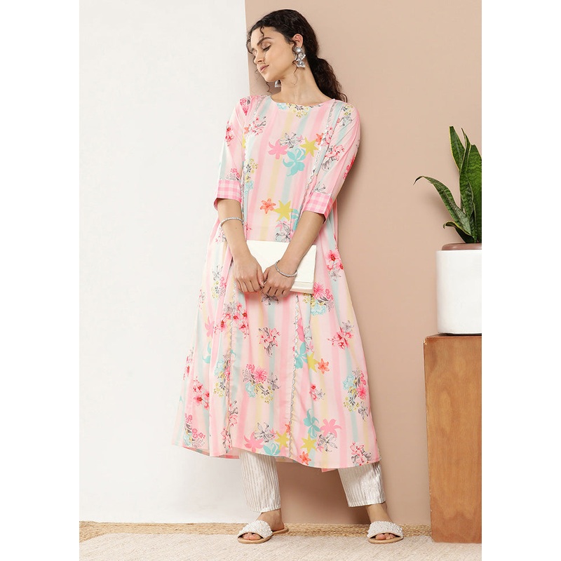 Pink Readymade Georgette Kurti - JD986584499