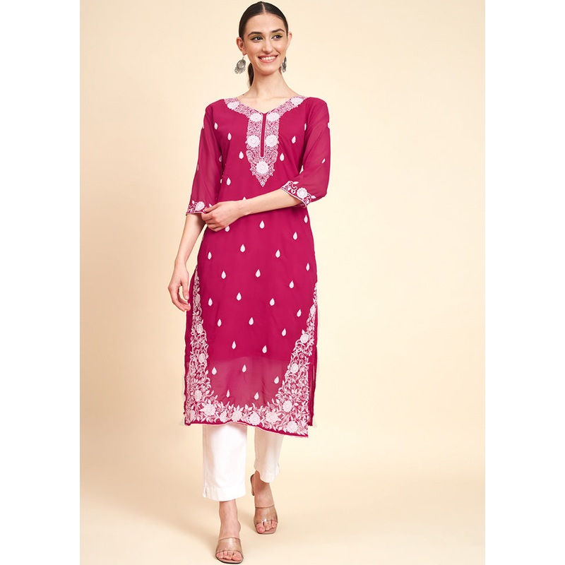Pink Readymade Georgette Kurti - JD986584500