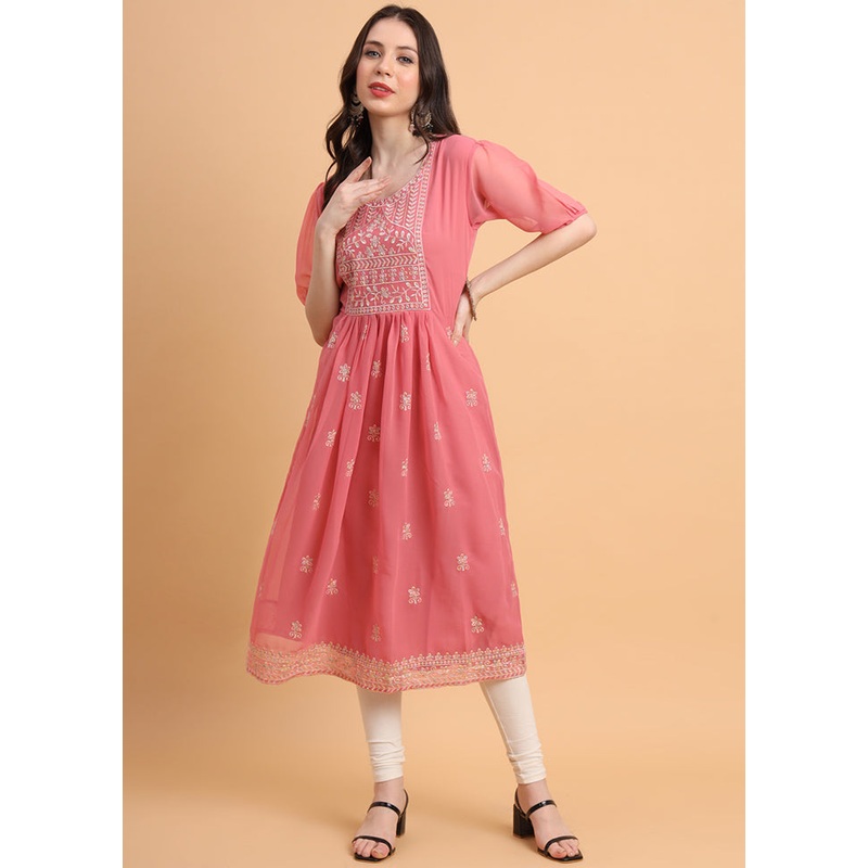 Pink Readymade Georgette Kurti - JD986584502