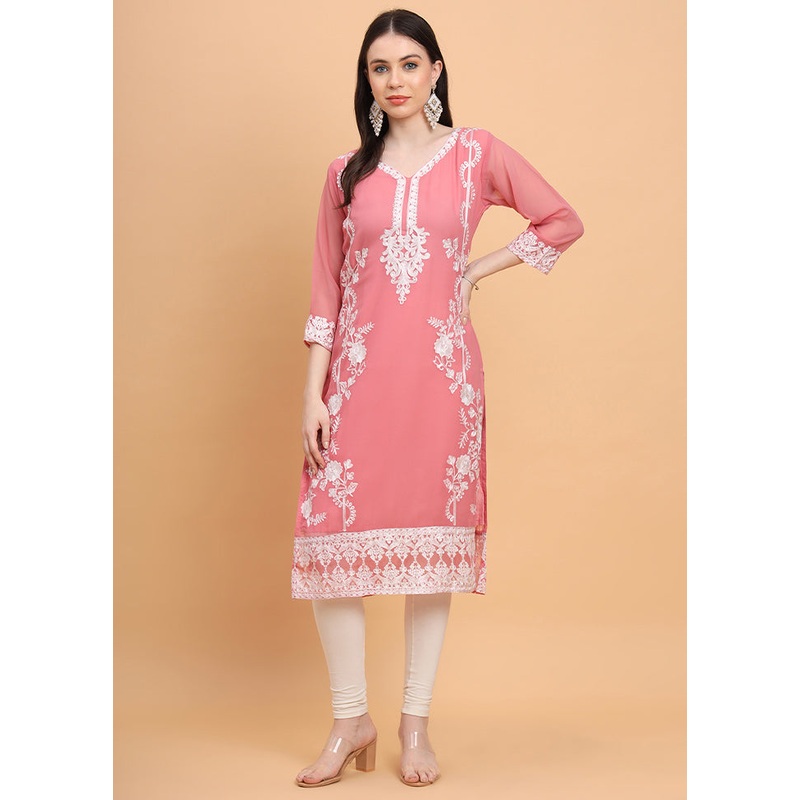 Pink Readymade Georgette Kurti - JD986584503