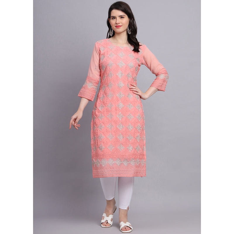 Pink Readymade Georgette Kurti - JD986584506
