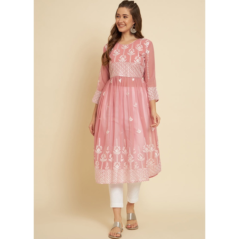 Pink Readymade Georgette Long Kurti - JD986584497
