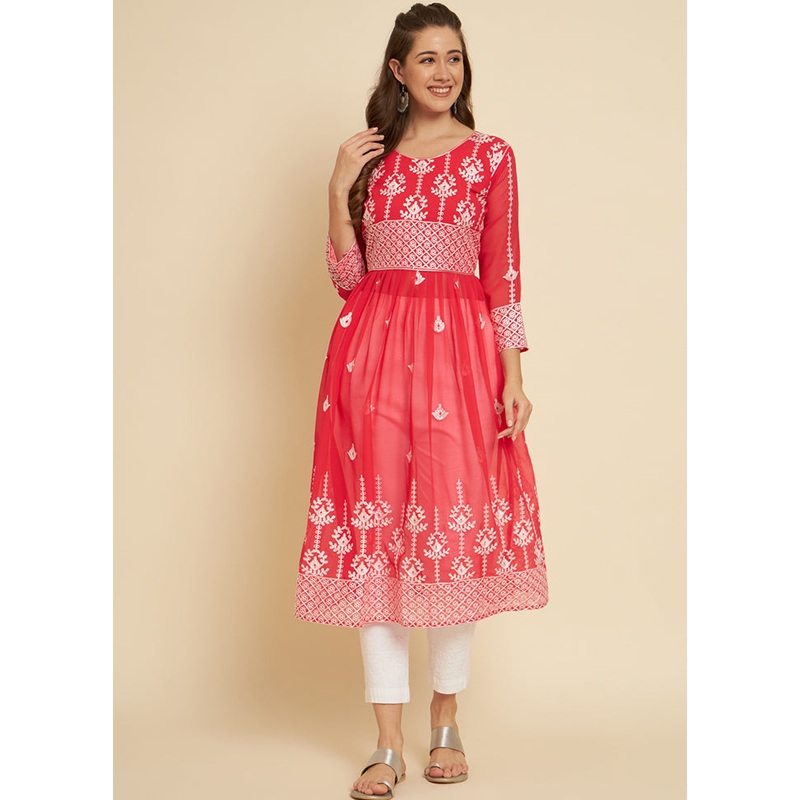 Pink Readymade Georgette Long Kurti - JD986584498
