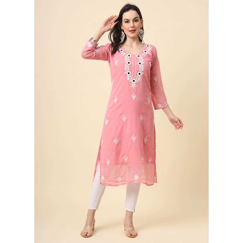 Pink Readymade Georgette Short Top - JD986584495
