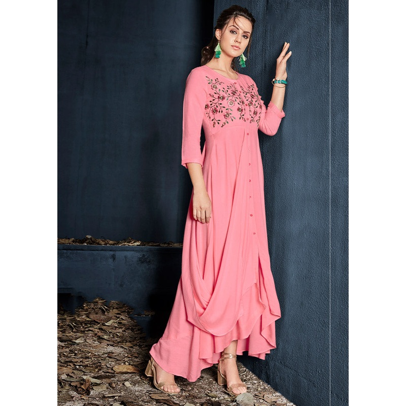 Pink Readymade Rayon Gown - JD986584493