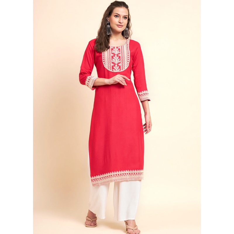 Pink Readymade Rayon Kurti - JD986584483
