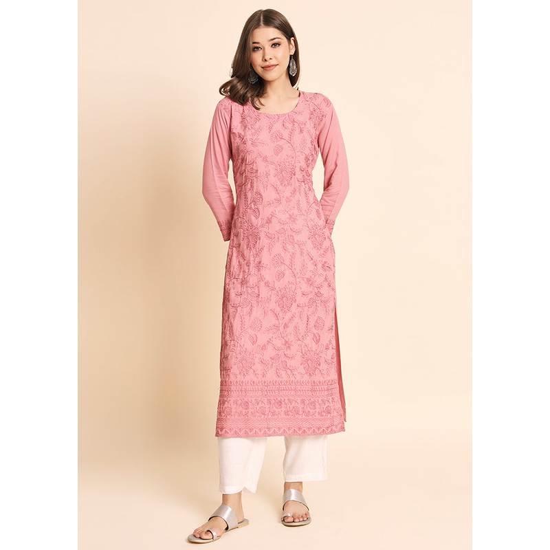 Pink Readymade Rayon Kurti - JD986584486