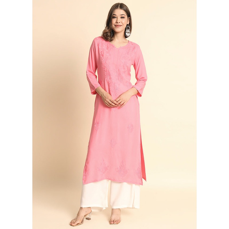 Pink Readymade Rayon Kurti - JD986584488