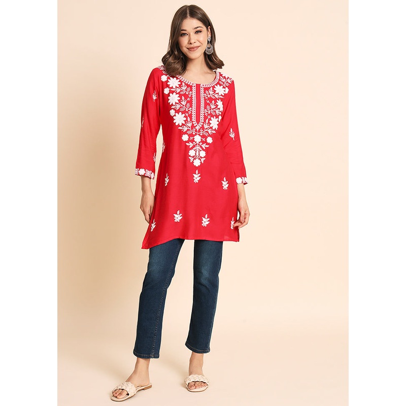 Pink Readymade Rayon Kurti - JD986584489