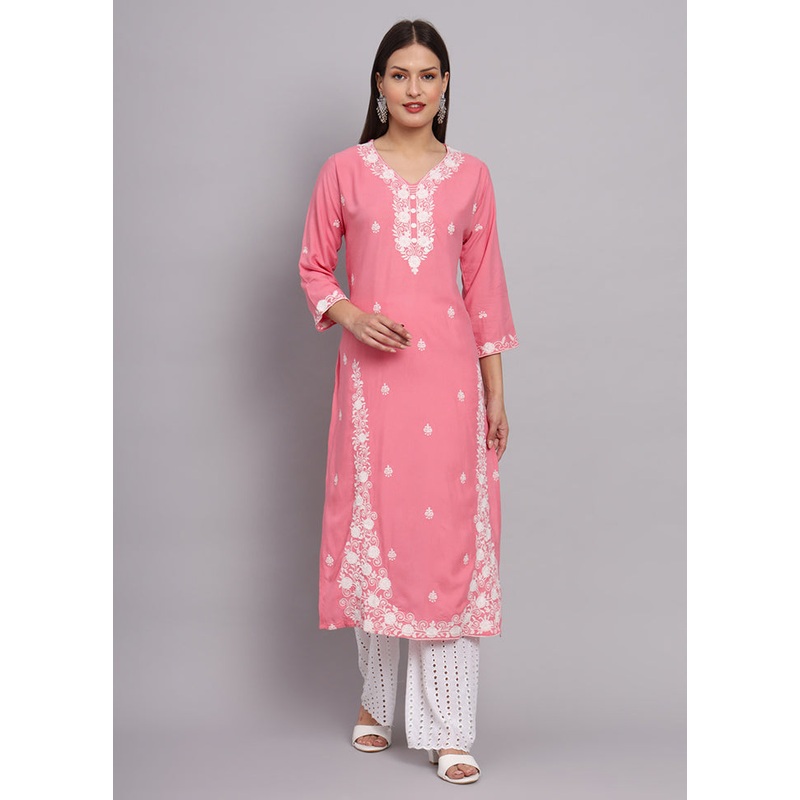Pink Readymade Rayon Kurti - JD986584490