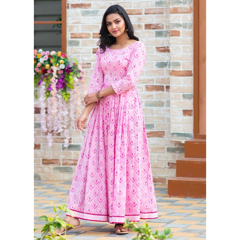 Pink Readymade Silk Long Kurti - JD986584477