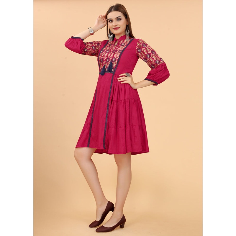 Pink Readymade Viscose Dress - JD986584475