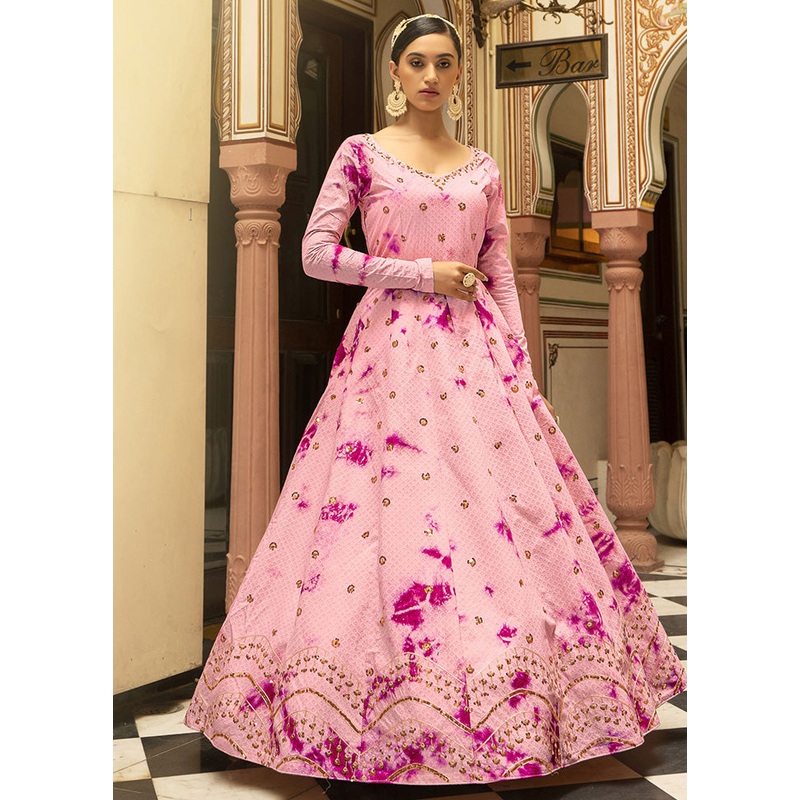 Pink Semi Stitched Cotton Gown - JD986584472