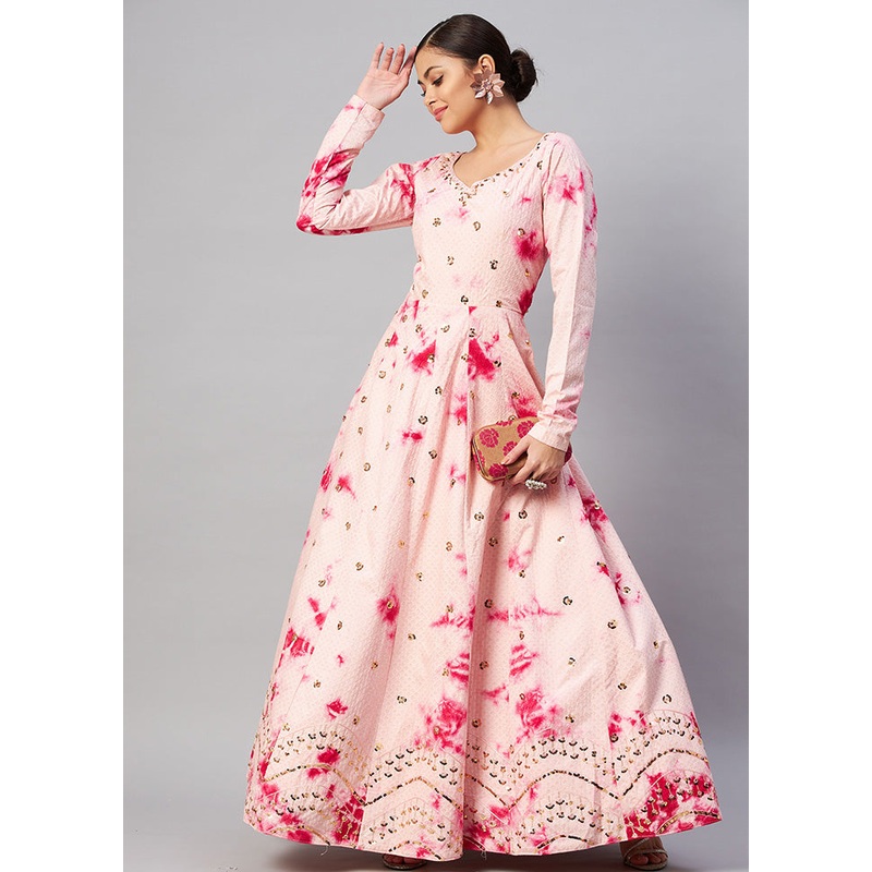 Pink Semi Stitched Cotton Gown - JD986584473