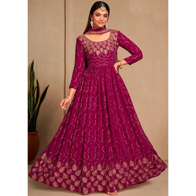 Pink Semi Stitched Georgette Indian Dress - JD986584471