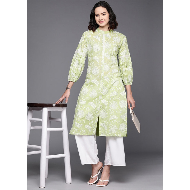 Pista Green Readymade Cotton Kurti - JD986584469