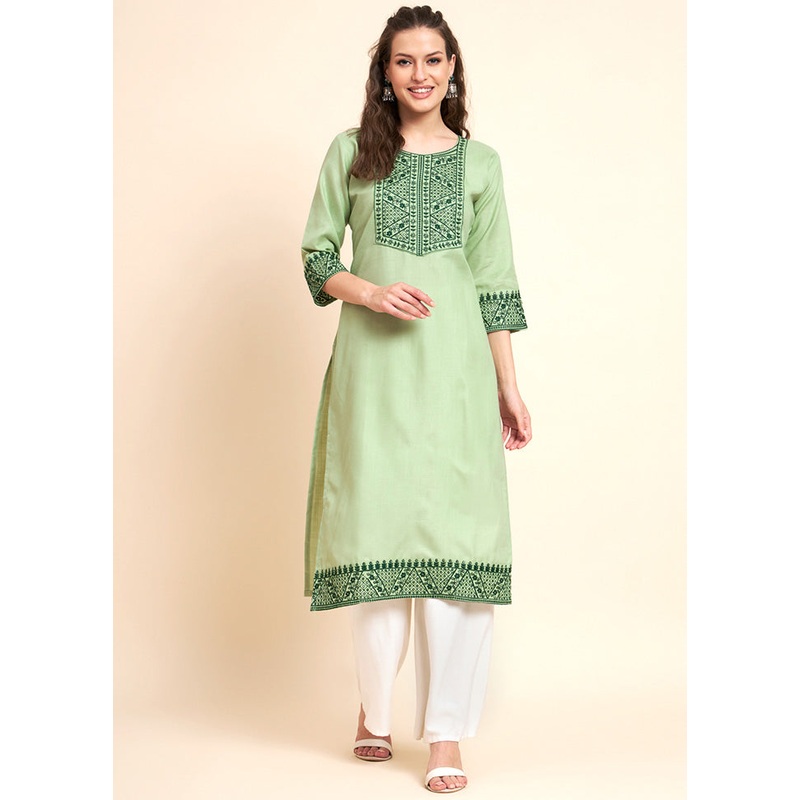 Pista Green Readymade Cotton Kurti - JD986584470