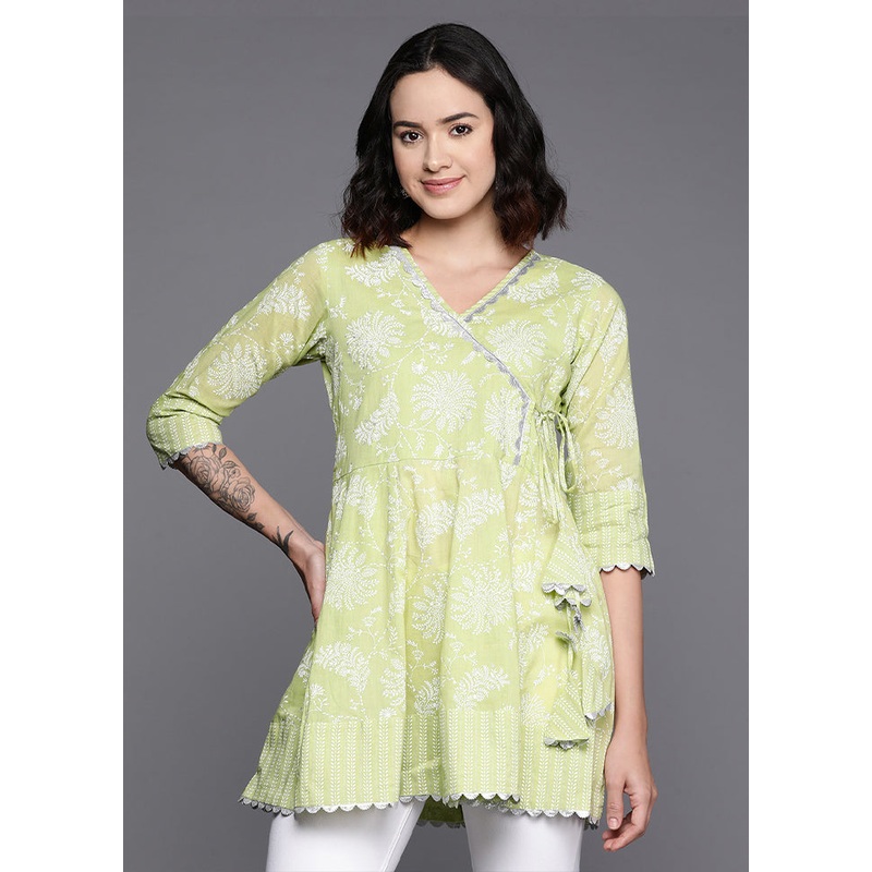 Pista Green Readymade Cotton Tunic - JD986584466