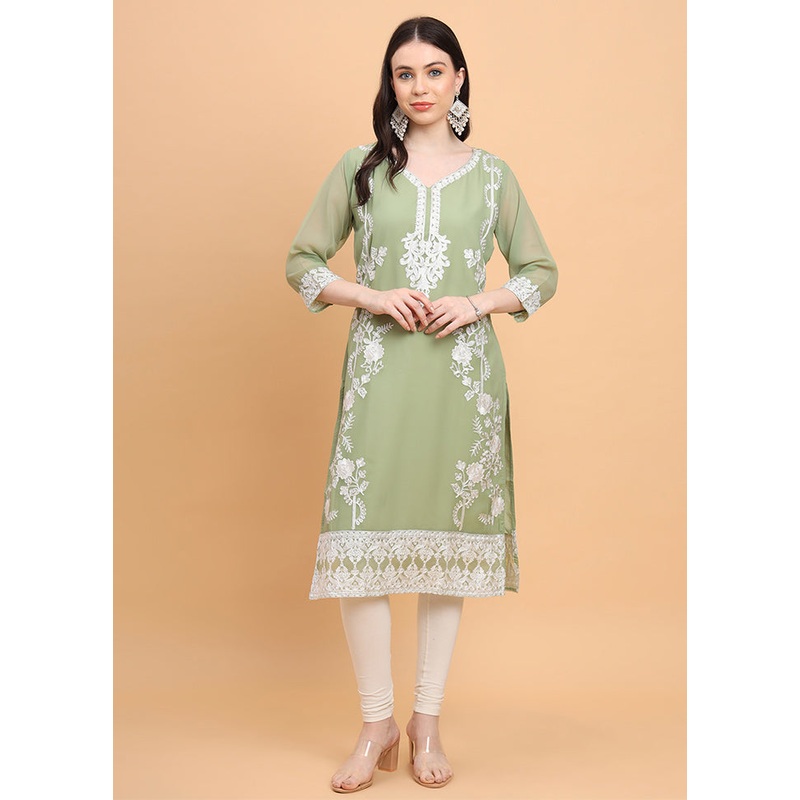 Pista Green Readymade Georgette Kurti - JD986584463