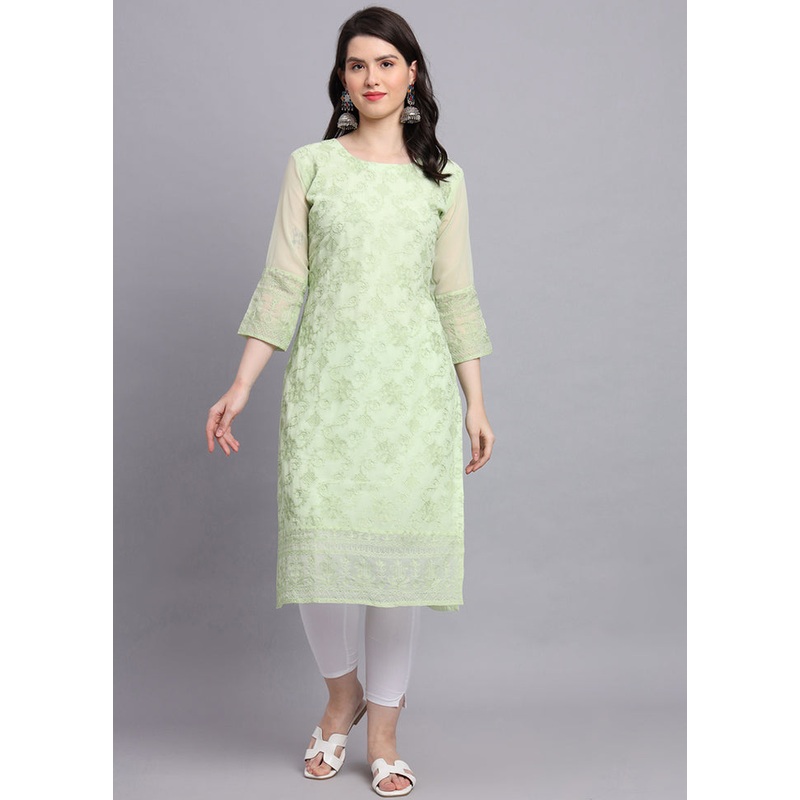 Pista Green Readymade Georgette Kurti - JD986584464