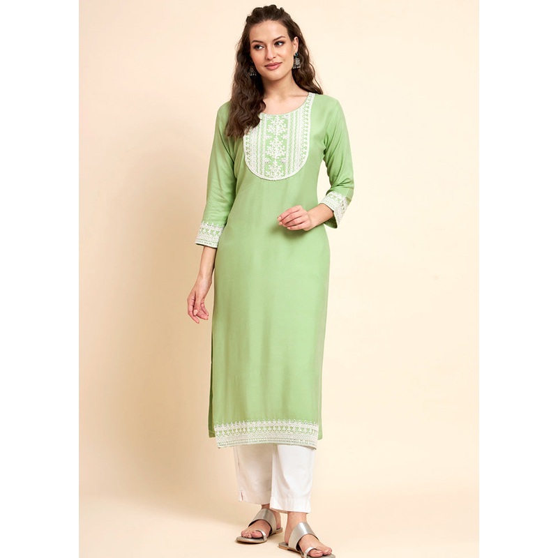 Pista Green Readymade Rayon Kurti - JD986584457