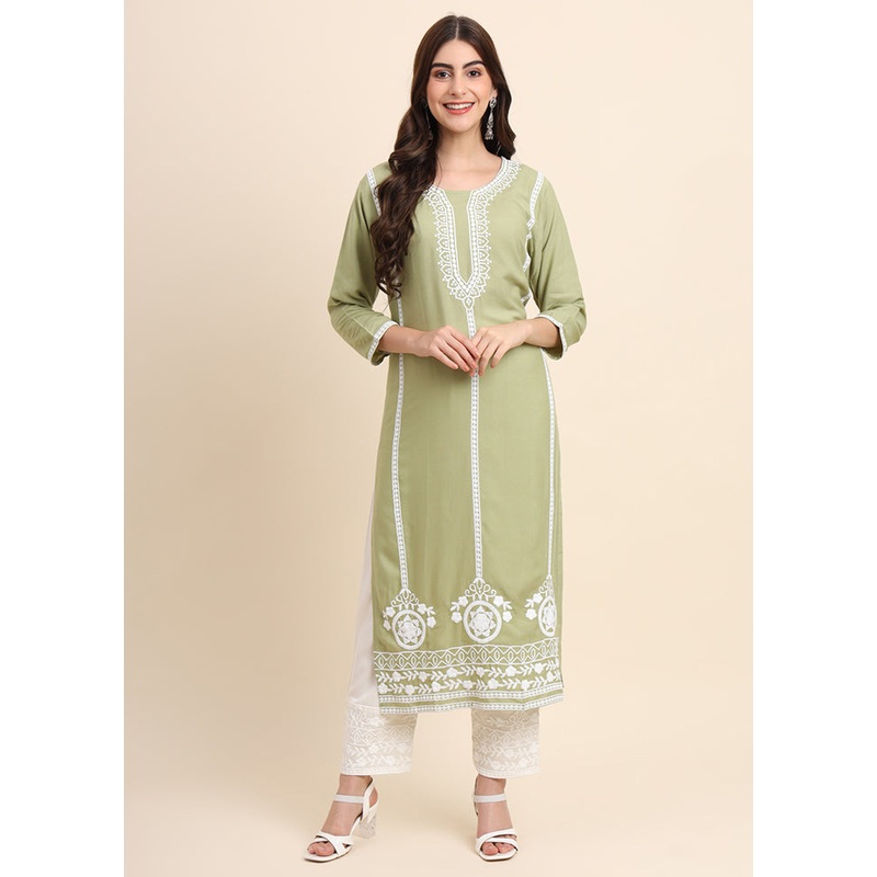 Pista Green Readymade Rayon Kurti - JD986584458