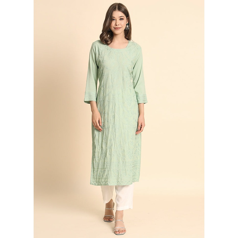 Pista Green Readymade Rayon Kurti - JD986584459