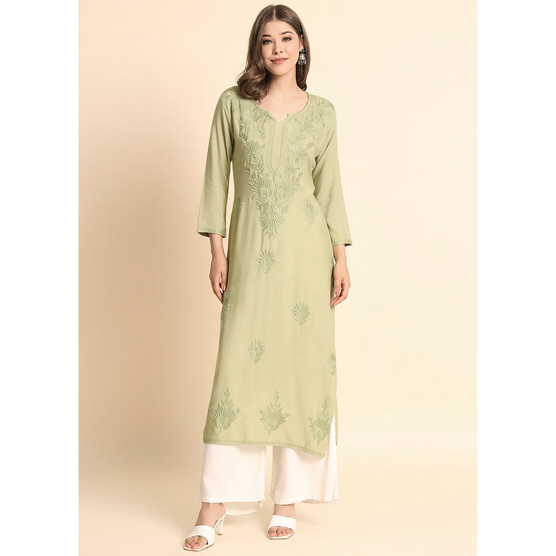 Pista Green Readymade Rayon Kurti - JD986584461