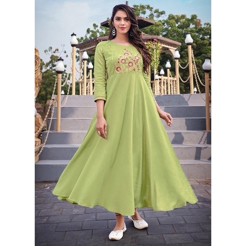 Pista Green Readymade Rayon Long Kurti - JD986584456