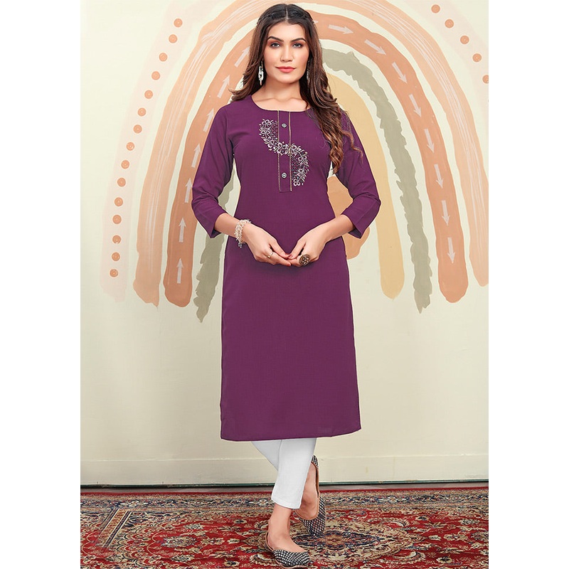 Purple Readymade Cotton Kurti - JD986584454