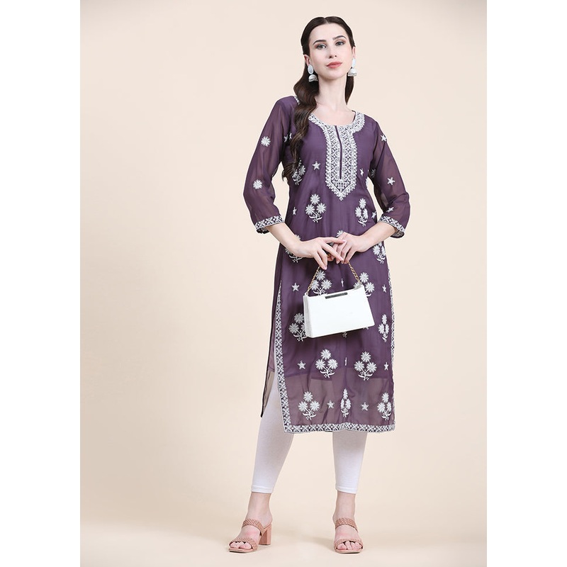 Purple Readymade Cotton Long Kurti - JD986584453