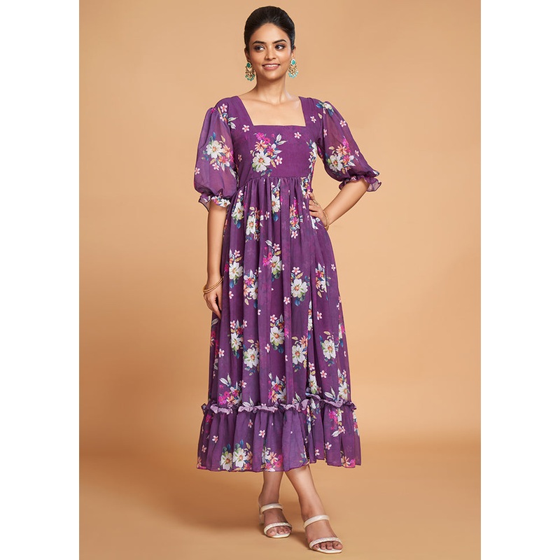 Purple Readymade Georgette Indian Dress - JD986584452