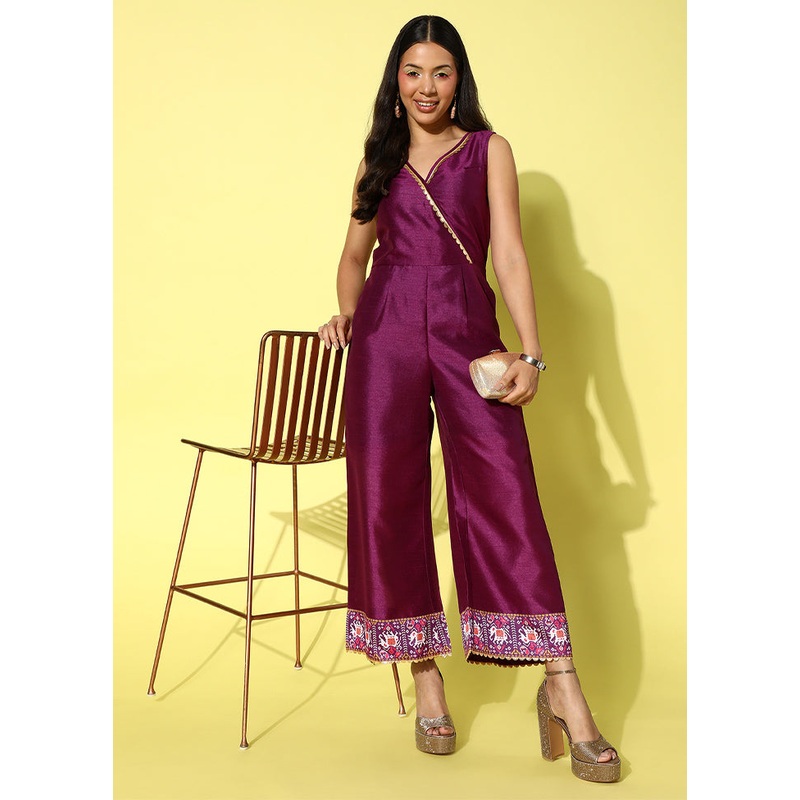 Purple Readymade Silk Jumpsuit - JD986584446